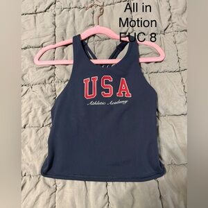 All in Motion Navy Tank Top with Red and White Print